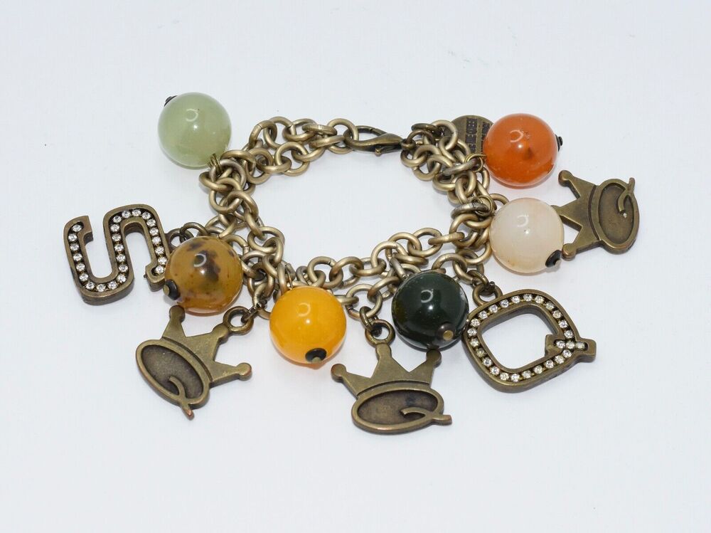 SAVE THE QUEEN Rhinestone Charm Glass Beads Dangle Fashion Bracelet RARE!!!